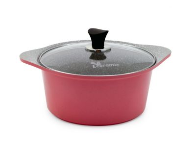 Кастрюля 5 л. Ecoramic Titan 24 см (розовая) с каменным антипригарным покрытием с крышкой