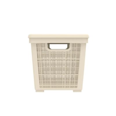 Плетёная корзина для хранения с крышкой «Лён» 22 л (400х284х264 мм) слоновая кость