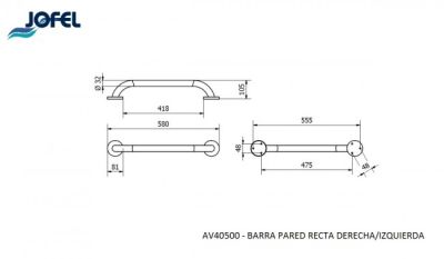 Поручень прямой настенный левый/правый Jofel AV40500