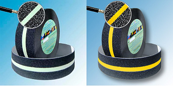 Сигнальная противоскользящая лента «AntiSlip Systems». с ЖЁЛТОЙ-Светоотражающей полосой (10мм).