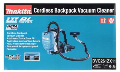 Пылесос ранцевый аккумуляторный Makita DVC261ZX11 LXT 18В X2, 110 мбар, 2 л, без акб и ЗУ