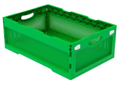 Ящик складной с перфорированными стенками и кнопками-фиксаторами АП 491 зеленый, комплект 7 штук