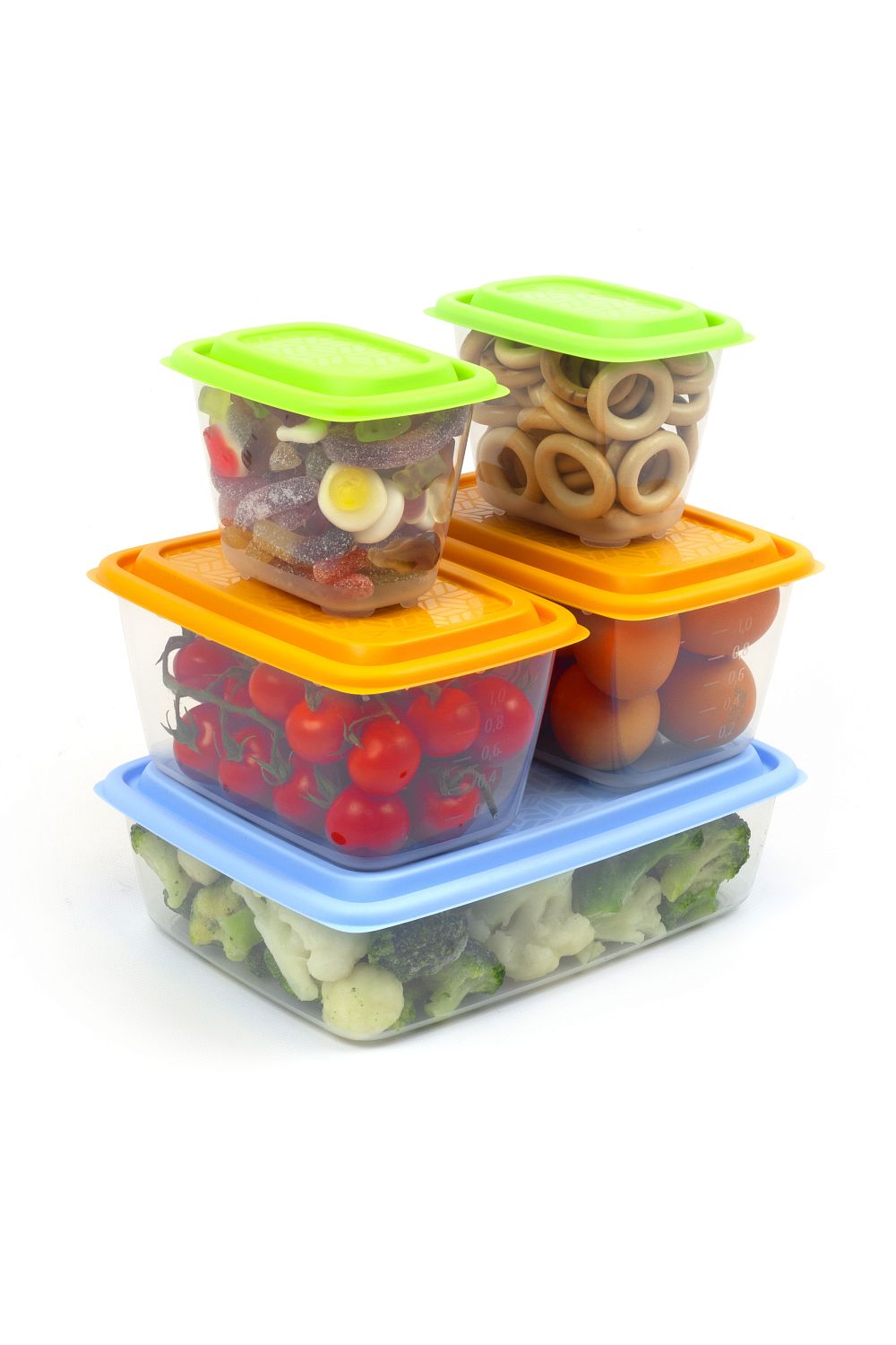 Набор контейнеров универсальных «Гурман» №2 (СВЧ/Заморозка) (0,56 - 2шт; 1,5л - 2шт; 2,7л) (5шт)