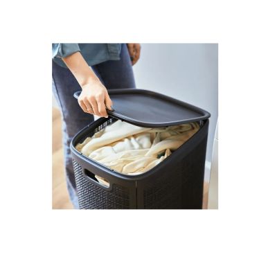 Плетёная корзина для белья сборная «Лён» 75 л (43х32.1х60 см) графит