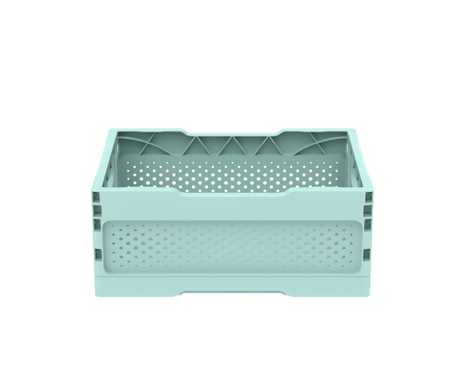 Ящик складной с перфорированными стенками и кнопками-фиксаторами (мята) АП 486, комплект 14 штук