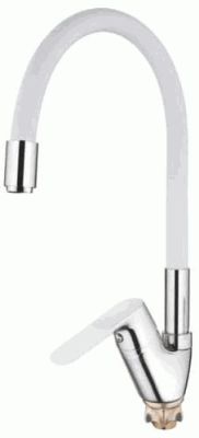 СМЕСИТЕЛЬ ДЛЯ КУХНИ LEDEME L4153-3, ГИБКИЙ ИЗЛИВ БОКОВОЙ, БЕЛЫЙ