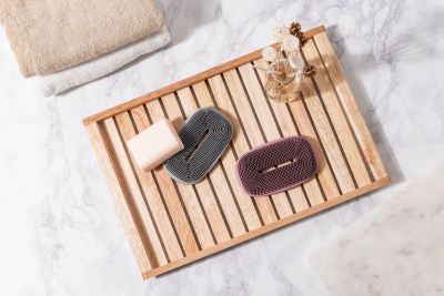 Силиконовая мыльница с щеткой KF Pastel