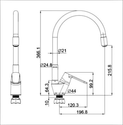 СМЕСИТЕЛЬ ДЛЯ КУХНИ LEDEME L4153-3, ГИБКИЙ ИЗЛИВ БОКОВОЙ, БЕЛЫЙ