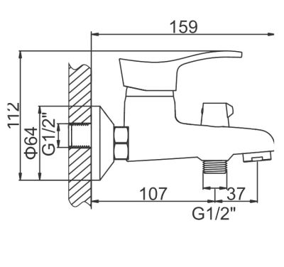 СМЕСИТЕЛЬ ДЛЯ ВАННОЙ И ДУША LEDEME L3014, КОРОТКИЙ ИЗЛИВ