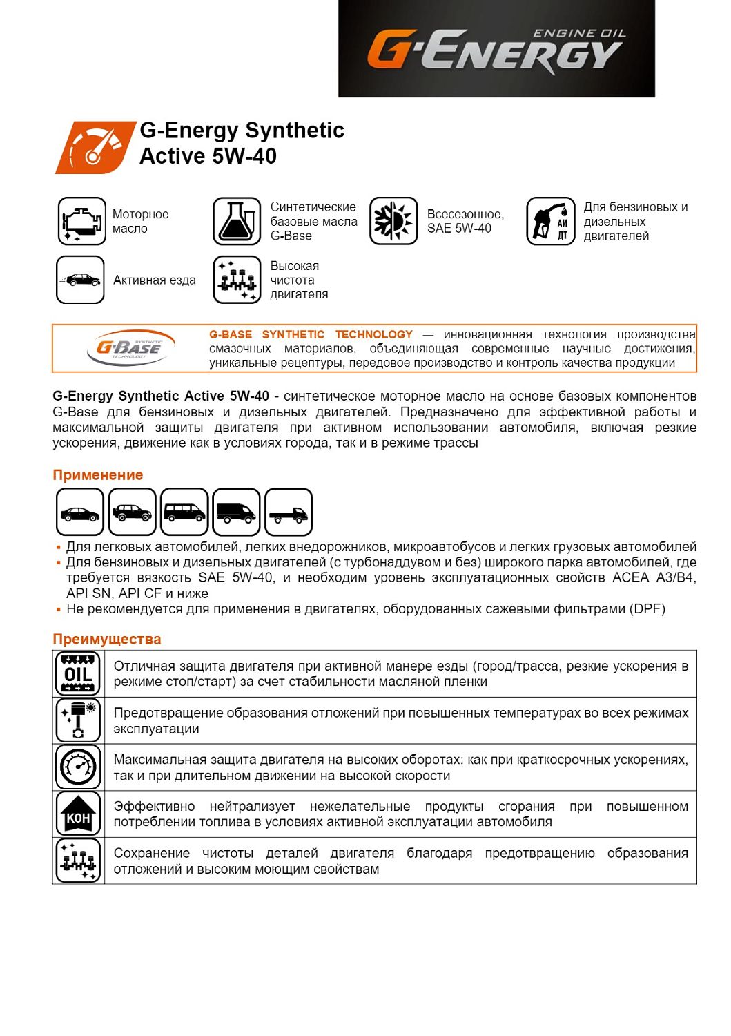 Моторное масло G-Energy Synthetic Active 5W-40 4л