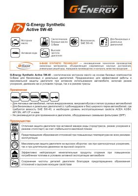 Моторное масло G-Energy Synthetic Active 5W-40 4л