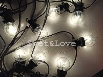 Уличная ретро гирлянда, черный круглый провод, 20 лампочек матовых, 1 Вт