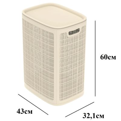 Плетёная корзина для белья сборная «Лён» 75 л (43х32.1х60 см) слоновая кость