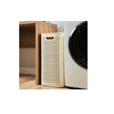 Плетёная корзина для белья сборная «Лён» 75 л (43х32.1х60 см) слоновая кость