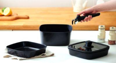 Набор посуды BoOhgle (бежевый) 5 в 1 со съемной ручкой c антипригарным керамическим покрытием