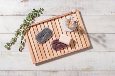 Силиконовая мыльница с щеткой KF Pastel