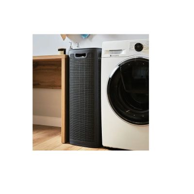 Плетёная корзина для белья сборная «Лён» 100 л (43х32.1х80 см) графит