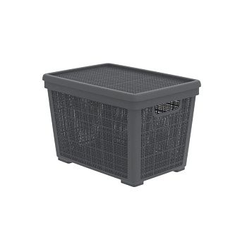 Плетёная корзина для хранения с крышкой «Лён» 22 л (400х284х264 мм) графит