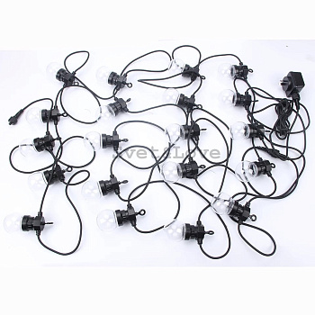 Уличная ретро гирлянда, черный круглый провод, 20 лампочек матовых, 1 Вт