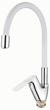 СМЕСИТЕЛЬ ДЛЯ КУХНИ LEDEME L4153-3, ГИБКИЙ ИЗЛИВ БОКОВОЙ, БЕЛЫЙ