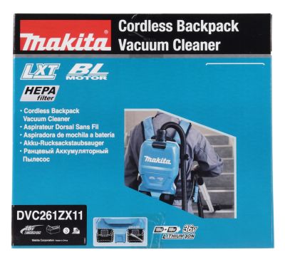 Пылесос ранцевый аккумуляторный Makita DVC261ZX11 LXT 18В X2, 110 мбар, 2 л, без акб и ЗУ