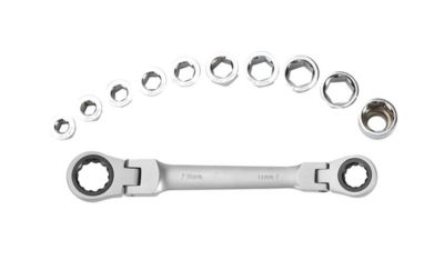 Набор в кейсе: ключ универсальный с храповым механизмом и шарниром +10 вставок 8-18 мм WORKPRO