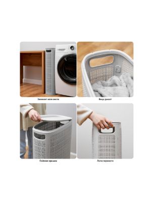 Плетёная корзина для белья сборная «Лён» 60 л (43х20х80 см) серый