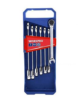 Набор  ключей комбинированных 7 шт (10-16 мм) с храповым механизмом и реверсом на пластиковом держателе WORKPRO