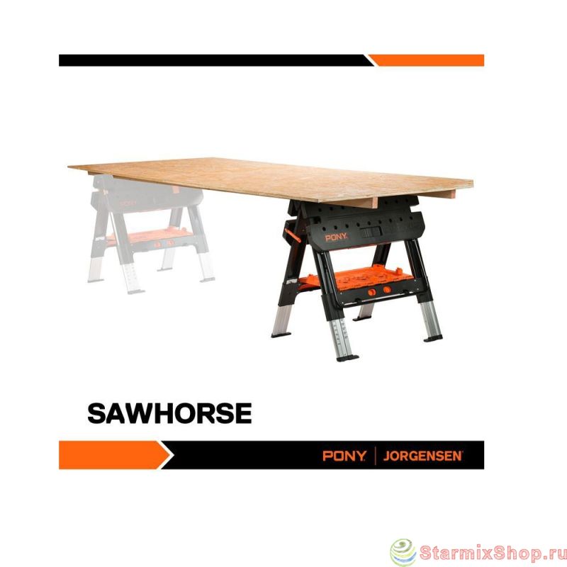 Верстак-козлы складные, 2 в 1 + струбцины 2 шт. Pony Верстак-козлы складные, 2 в 1 + струбцины 2 шт. Pony