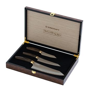 Подарочный набор премиум класса KSK-SET TRIO. SUNCRAFT Elegancia.Ножи в деревянном подарочном кейсе.
