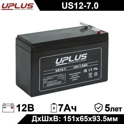 Аккумулятор UPLUS US12-7 12В 7Ач 151x65x93,5 мм Прямая полярность