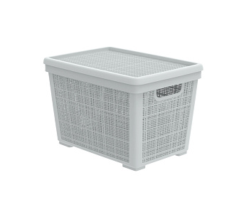 Плетёная корзина для хранения с крышкой «Лён» 22 л (400х284х264 мм) серый