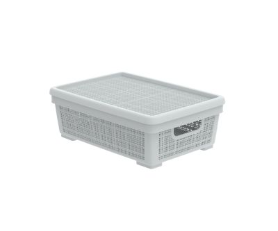 Плетёная корзина для хранения с крышкой «Лён» 11 л (400х284х137 мм) серый