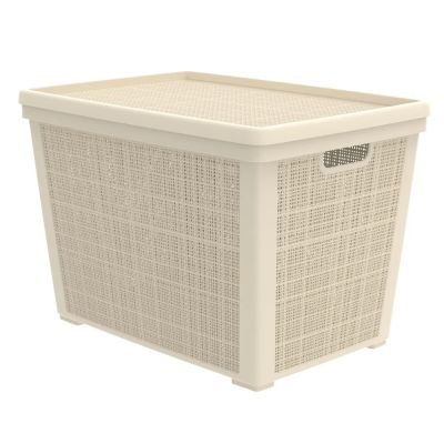 Плетёная корзина для хранения с крышкой «Лён» 65 л (568х400х391 мм) слоновая кость