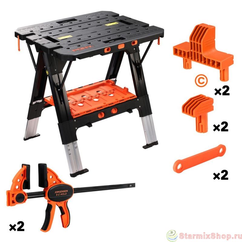 Верстак-козлы складные, 2 в 1 + струбцины 2 шт. Pony Верстак-козлы складные, 2 в 1 + струбцины 2 шт. Pony
