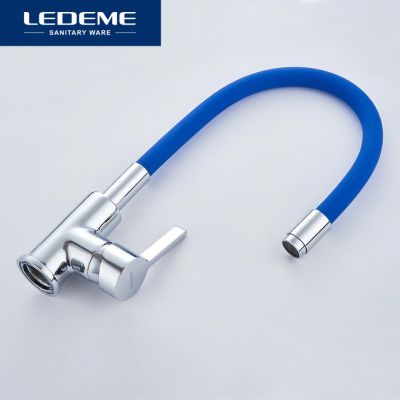 СМЕСИТЕЛЬ ДЛЯ КУХНИ LEDEME L4898-6, ГИБКИЙ ИЗЛИВ СИНИЙ