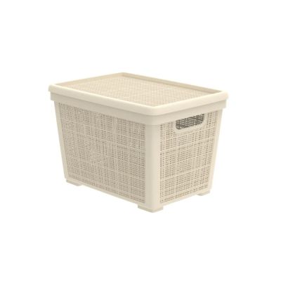 Плетёная корзина для хранения с крышкой «Лён» 22 л (400х284х264 мм) слоновая кость
