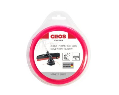 Леска триммерная GEOS квадратная "Quadra", 3.0 мм, 15 м, в блистере
