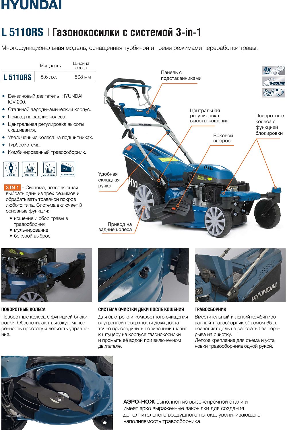 Бензиновая газонокосилка Hyundai L 5110RS