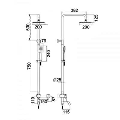 ДУШЕВАЯ СТОЙКА СО СМЕСИТЕЛЕМ LEDEME L72401 С ТРОПИЧЕСКИМ ДУШЕМ