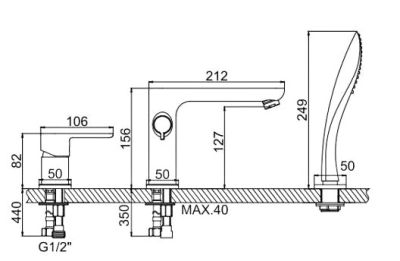 СМЕСИТЕЛЬ ДЛЯ ВАННЫ LEDEME L1153 ВРЕЗНОЙ НА 3 ОТВЕРСТИЯ