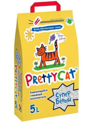 PrettyCat наполнитель комкующийся для кошачьих туалетов Cупер белый с ароматом лаванды 4,2 кг (5 л)