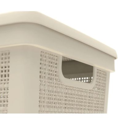 Плетёная корзина для хранения с крышкой «Лён» 22 л (400х284х264 мм) слоновая кость