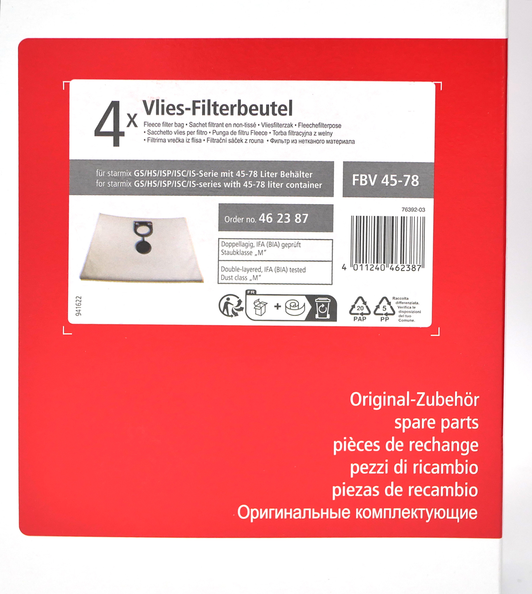 462387 Фильтр флисовый FBV 45/78 (4шт.) Starmix