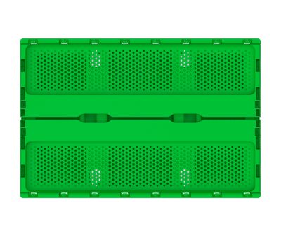 Ящик складной с перфорированными стенками и кнопками-фиксаторами АП 491 зеленый, комплект 7 штук